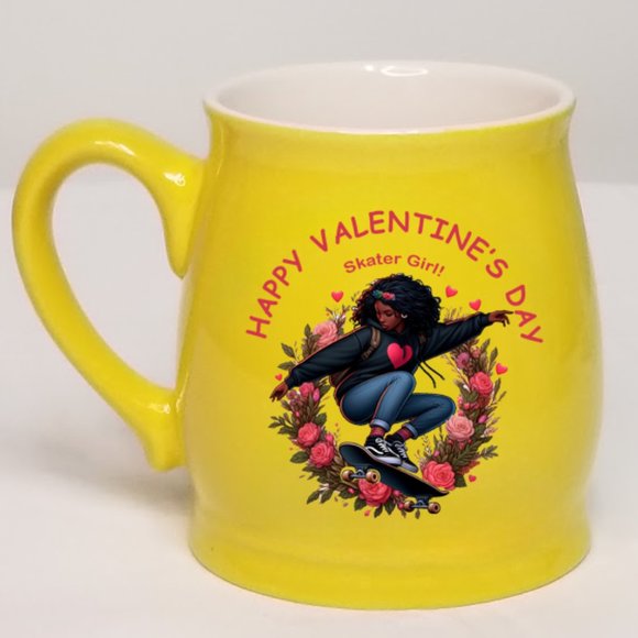 Skater Girl Happy Valentine's Day 15oz. Yellow Spokane Coffee Mug - Picture 1 of 8